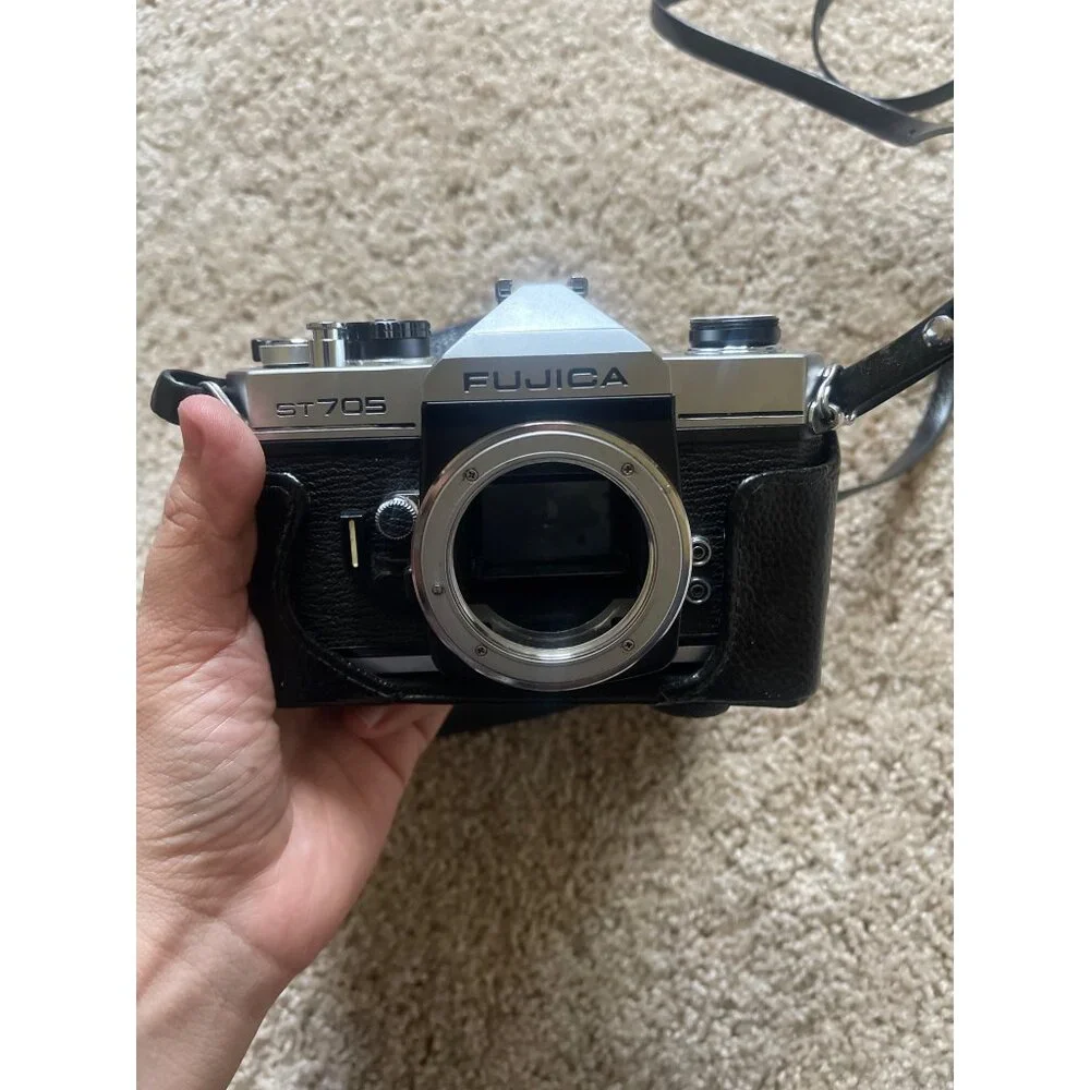 Vintage Fujica ST705 Camera with Leather Camera Case *For Parts or Reparing* Unt